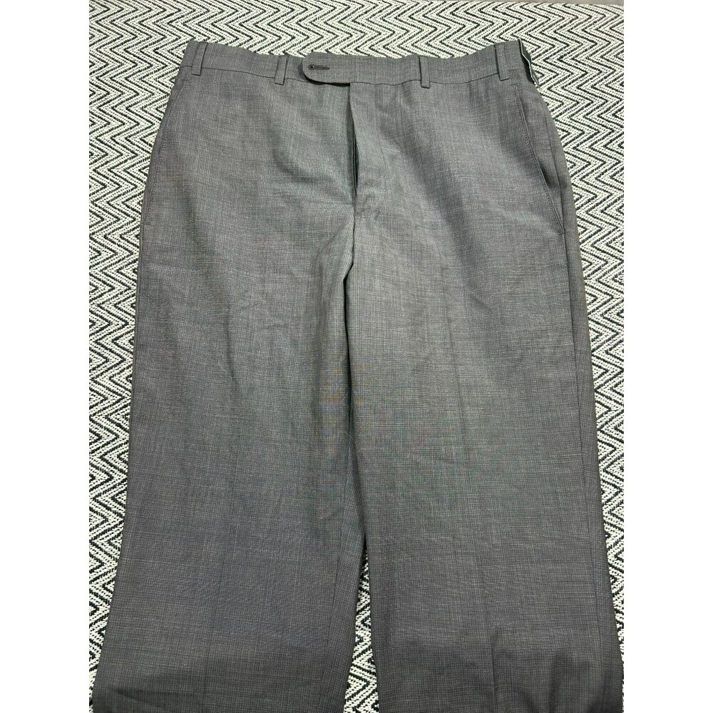 Men's John W. Nordstrom Flat Front Check Wool Dress Pants Size 34 - Grey - Picture 2 of 7